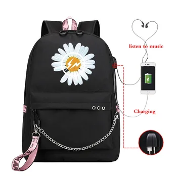 

Sunflower Printed School Bag Teenager Backpacks USB Charging Women Backpack Female School Bags Teenage Laptop Travel Bookbag