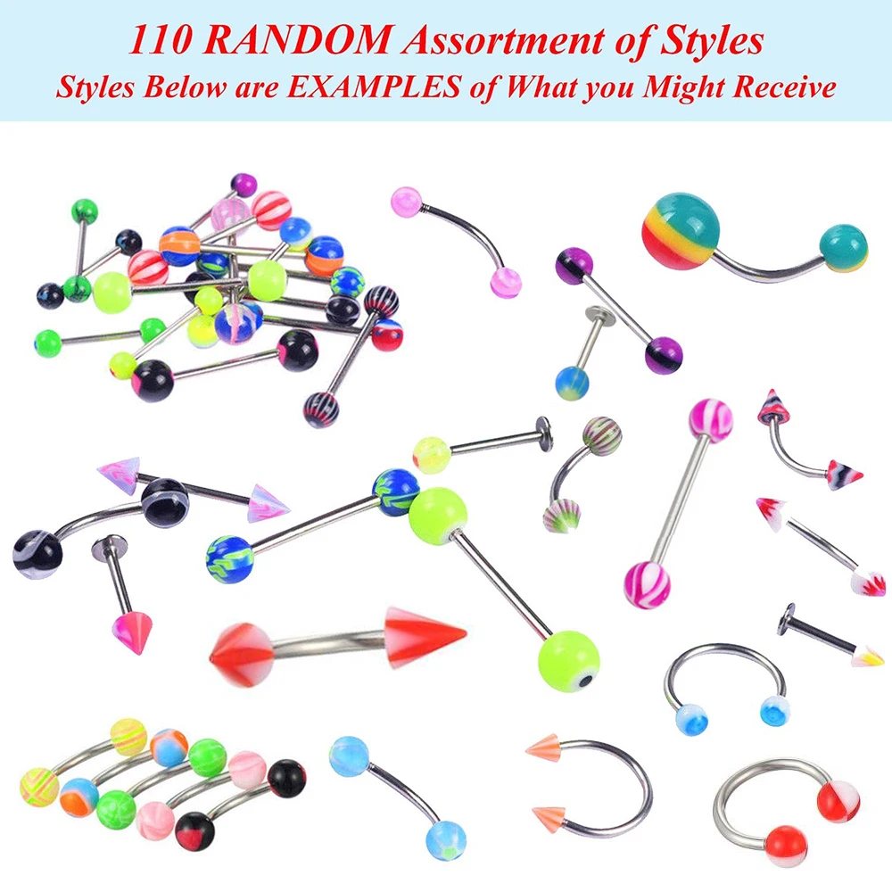 Piercing Jewelry Body Piercing Jewelry Body Jewelry 110pcs Mixed Lip Eyebrow Belly Tongue Nipple Bar Ring Sexy Vintage Piercing Studs Multicolor For Woman Man