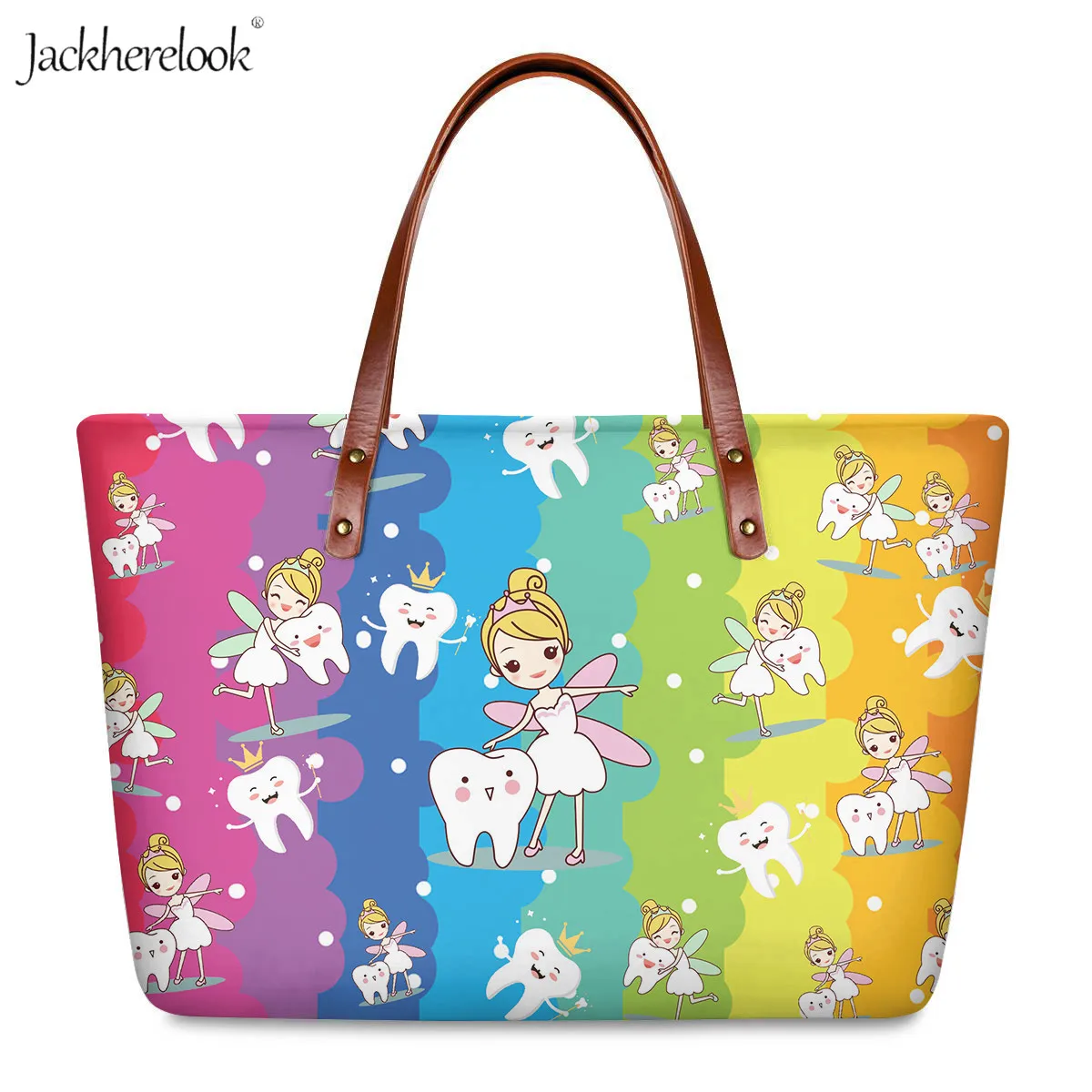 Jackherelook Cute Cartoon Tooth Print PU Bags Dentist Clorful Design Nursing Handbags for Women 2pcs/set Travel Top-handle | Багаж и сумки
