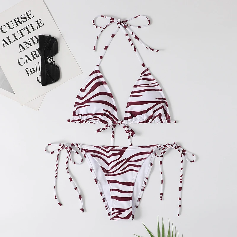 Micro Bikini New Women Swimwear Striped Bikini Set Sexy Halter Swimsuit Female Two Piece Biquini Beach Wear Bathing Suit Bather push up bikini set