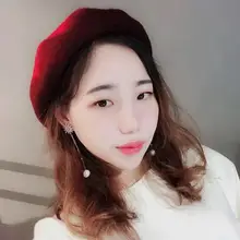 Береты стиль градиент шерсть Берет шерстяной японский корейский стиль сладкий капюшон детей простой переплетения решетки