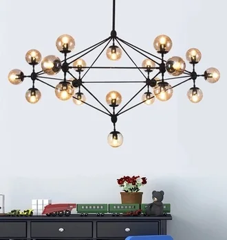 

Europe simple living room bar post modern industrial style personality bubble glass ball iron magic bean Chandelier