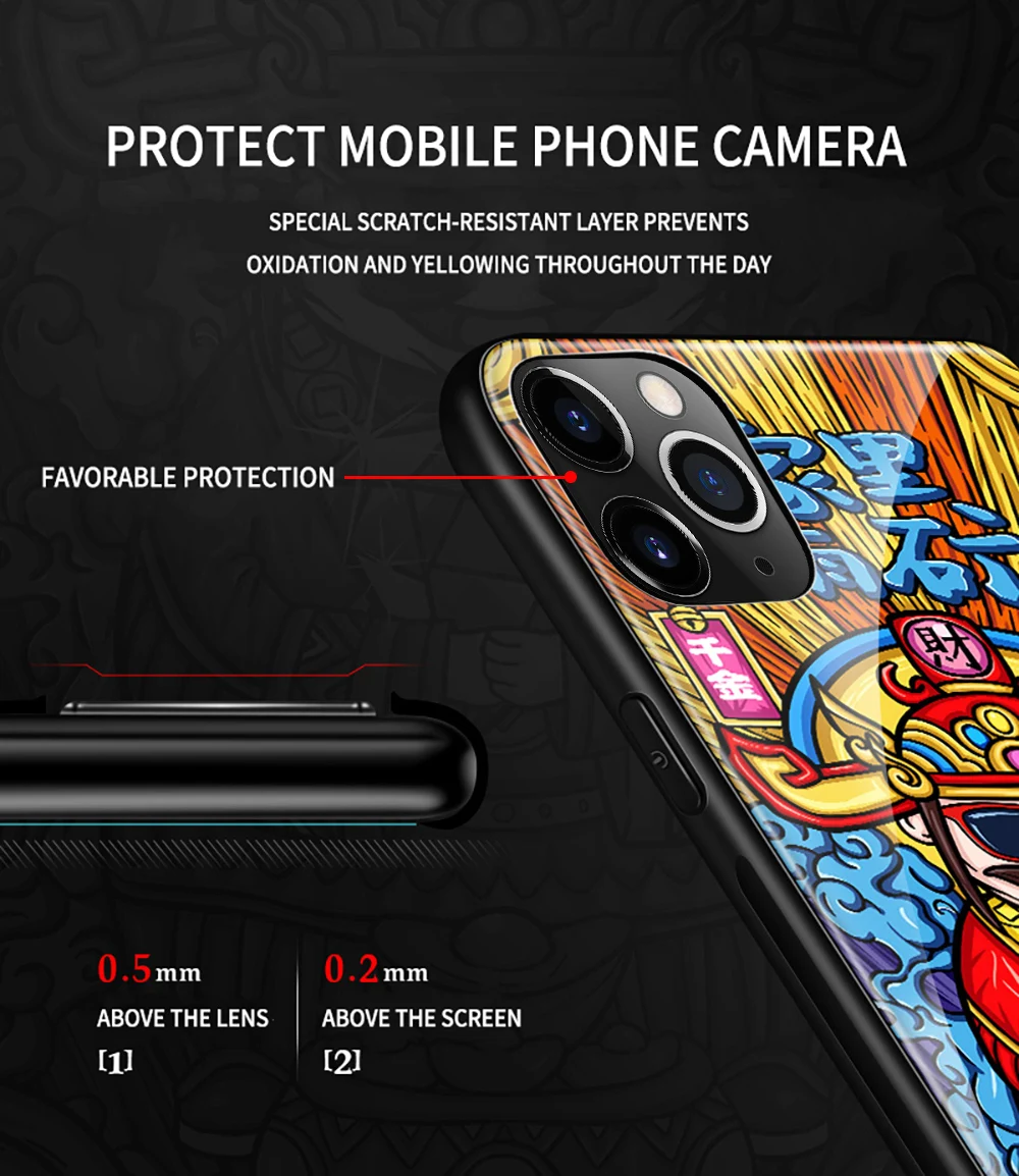 Чехол из закаленного стекла для iPhone 11, чехол, китайский талисман, Жесткий ПК, безрамный 3D рельефный чехол для iPhone X XR XS 11 Pro Max