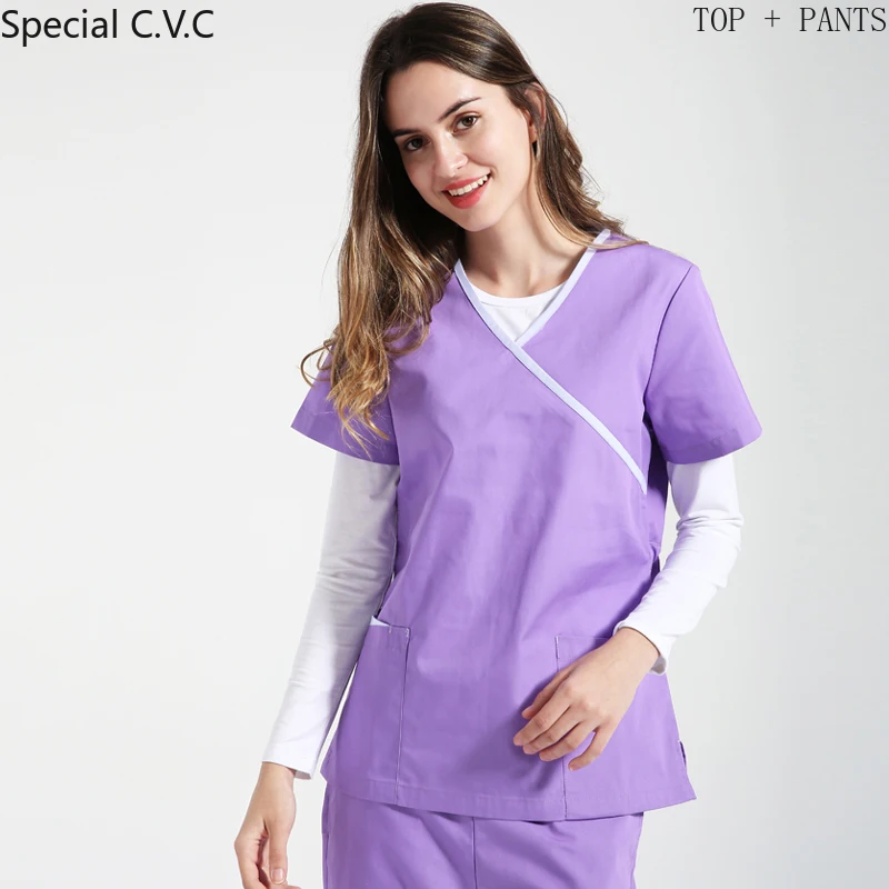 Женские скрабы набор макет wrap v-образным вырезом с короткими рукавами рубашка с двумя большими карманами спа красота здоровье Рабочая одежда модная медицинская форма