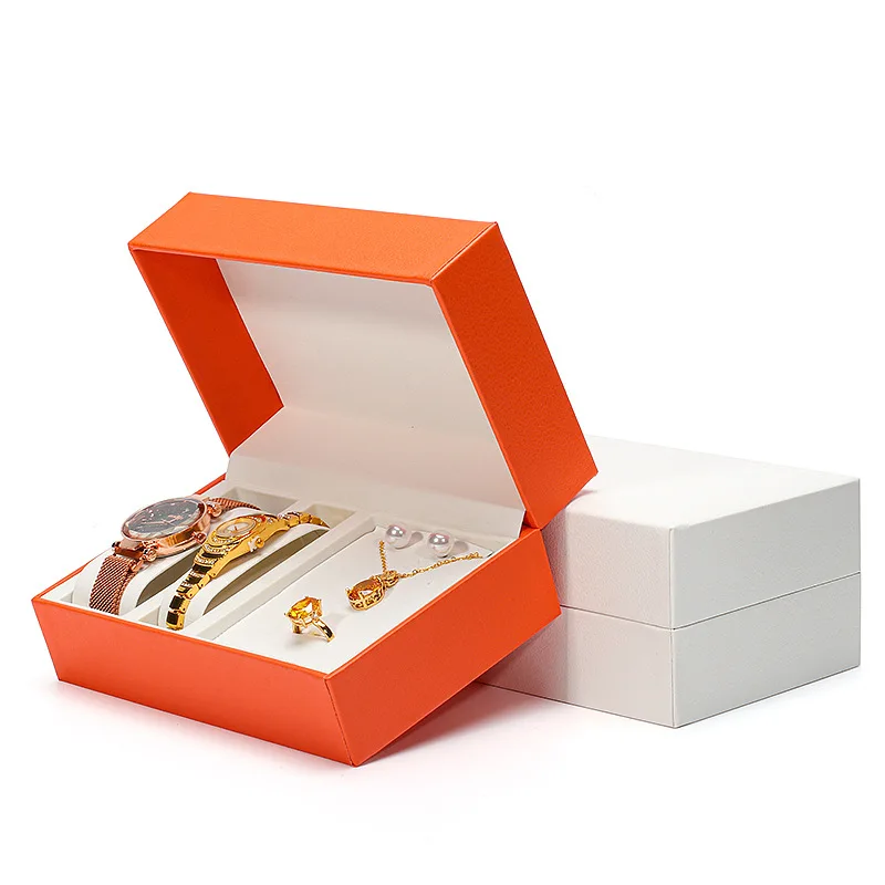Multifunction Pu Watch Gift Box Necklace Ring Set Jewelry Holder Portable Earring Pendant Organizer Case