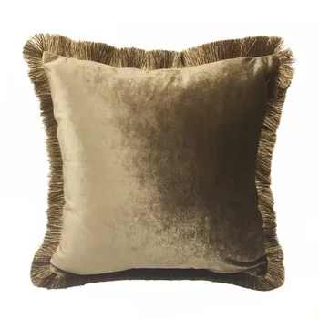 

45X45CM brown/water green/deep blue solid velvet pillow case cushion cover tassel pillow cover