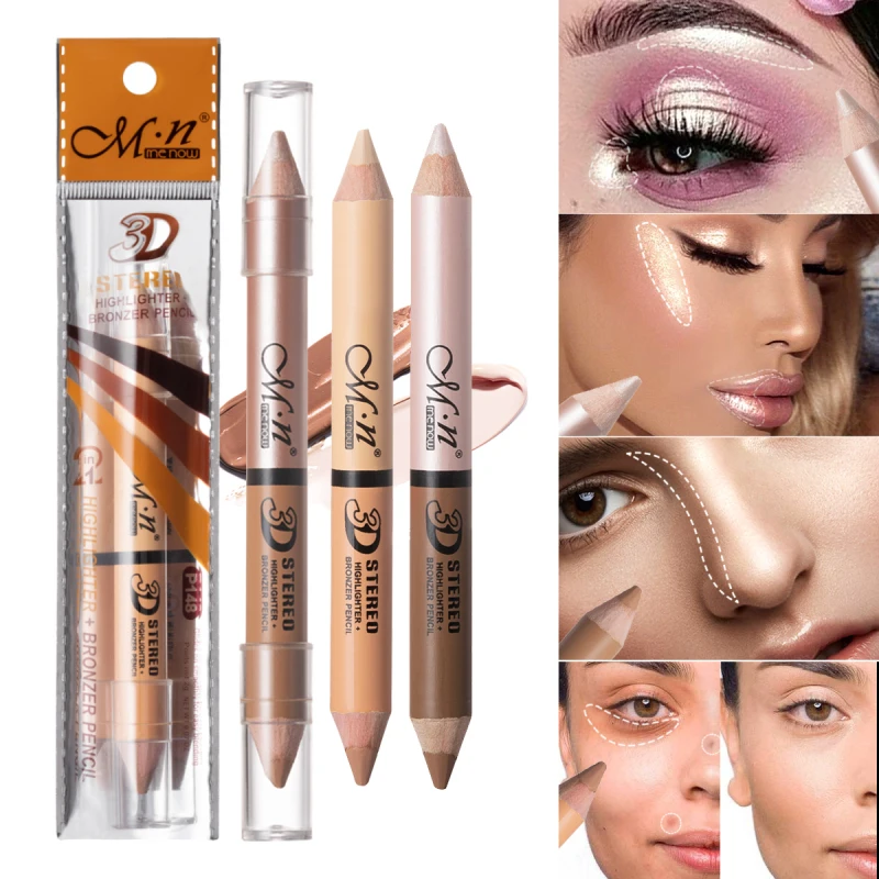2 Color Double Head Shading Highlighter Pencil Face Makeup Concealer Waterproof Contour Repair Bronzer Brighten wooden Pen TSLM1