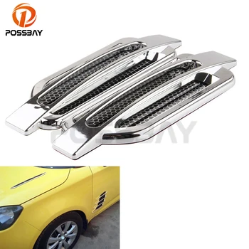 

POSSBAY Black/Chrome Universal Auto Car Air Intake Flow Vent Fender Decorative Stickers Side Mesh Cover Hood Bonnet ABS