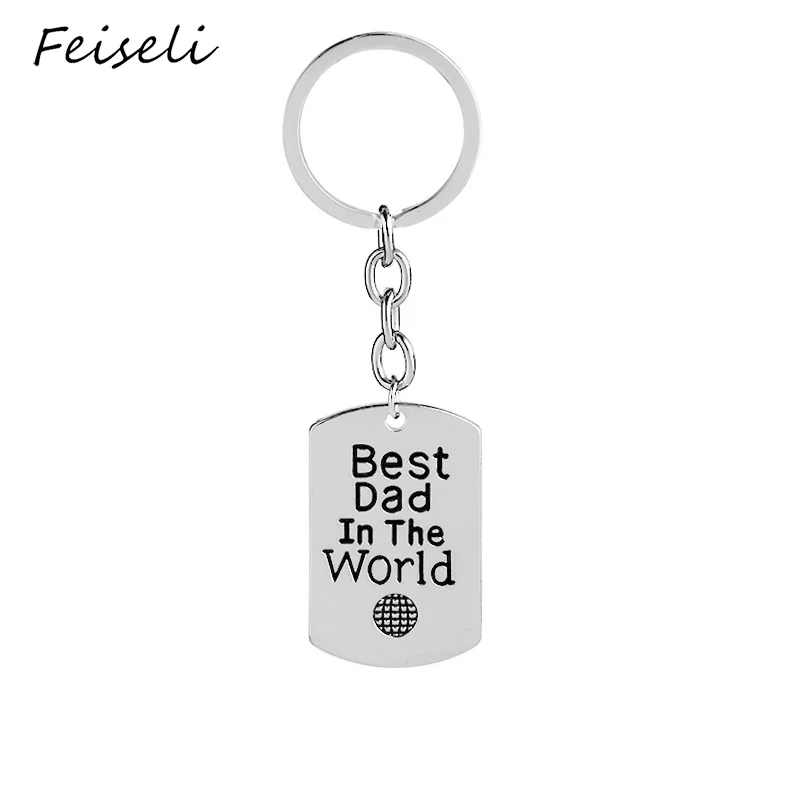 

Feiseli Creative Letter Best Dad The World Father's Day Keychain For Men Earth Pattern Key Ring Pendant Fashion Jewelry Gift