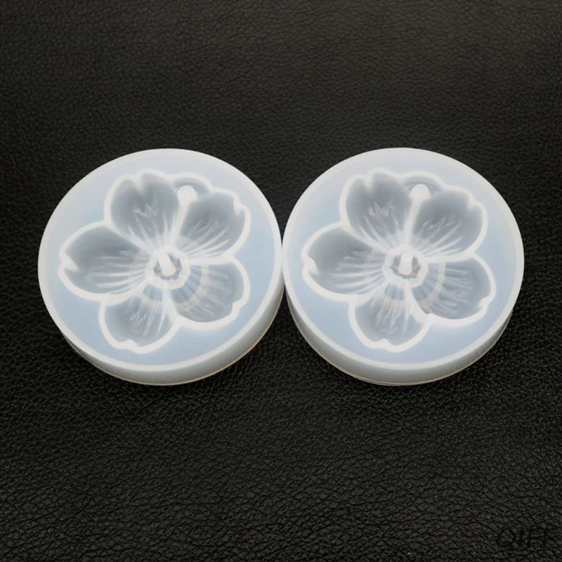DIY Crystal Epoxy Cherry Blossoms Mold Handmade Mirror Pendant with Hole Silicone Mould