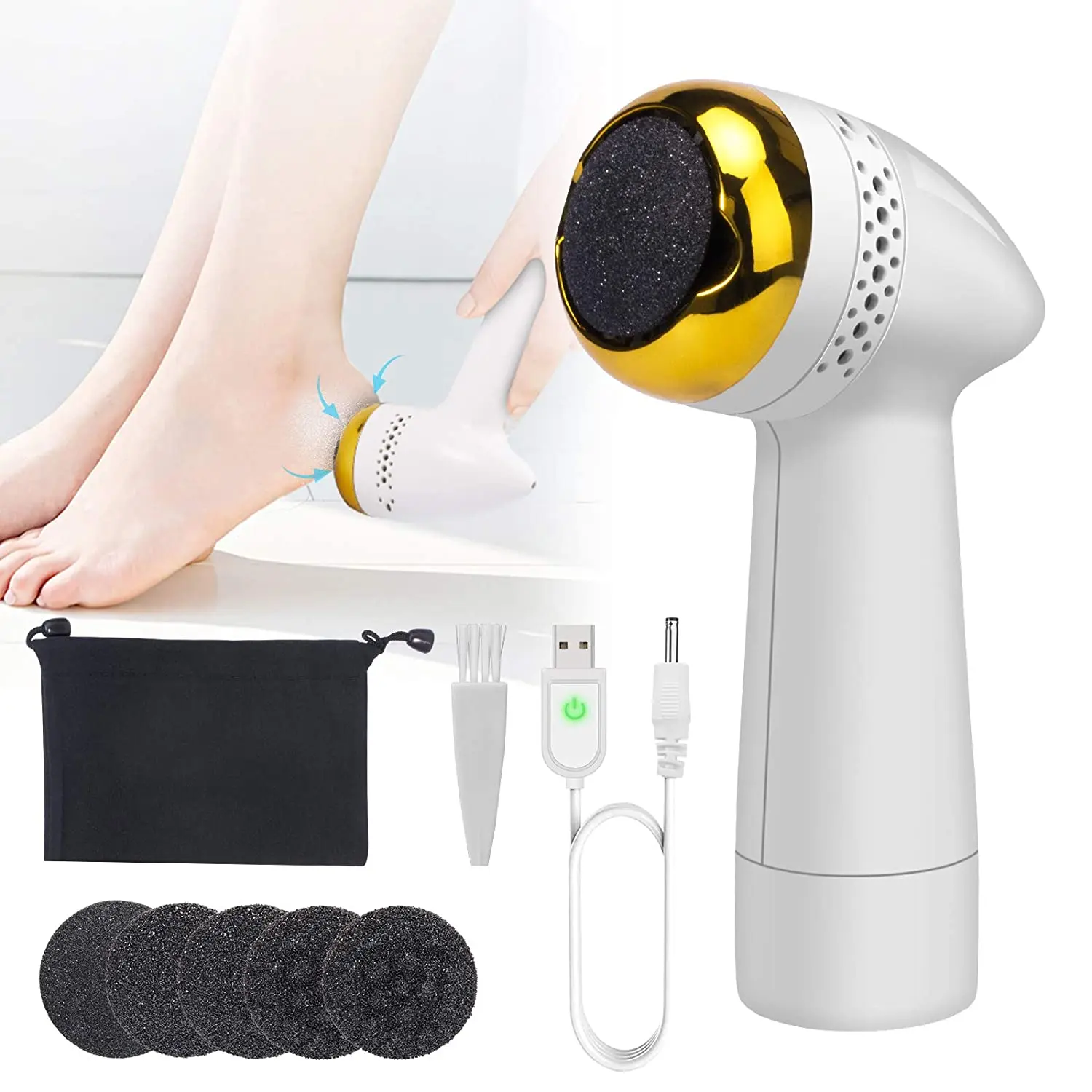 Elétrico do Calo Recarregáveis do Pedicure do pé de Usb da Lima Cabeças de Moedura dos Pces Cuidados com os Pés Elétrica do pé com 6 Removedor Ferramentas Profissionais 1 pedicure do pé de usb da lima