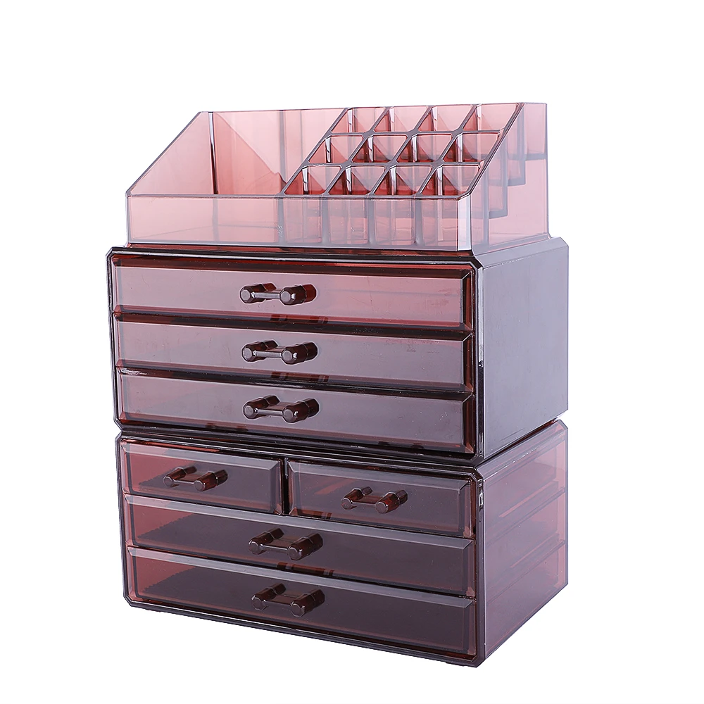 

Plastic Cosmetics Storage Rack Transparent 5 Large & 2 Small Drawers Coffee