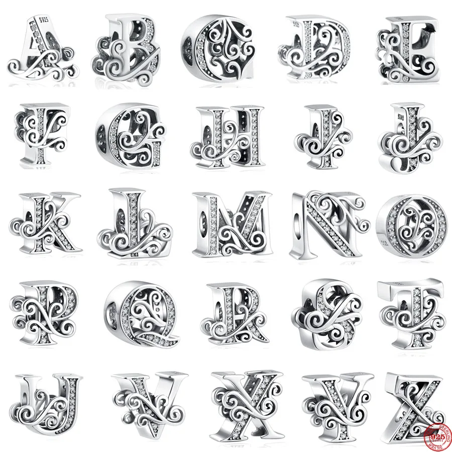 Новый оригинальный серебряный цвет цветок Начальная буква фотоэлемент Diy Bead