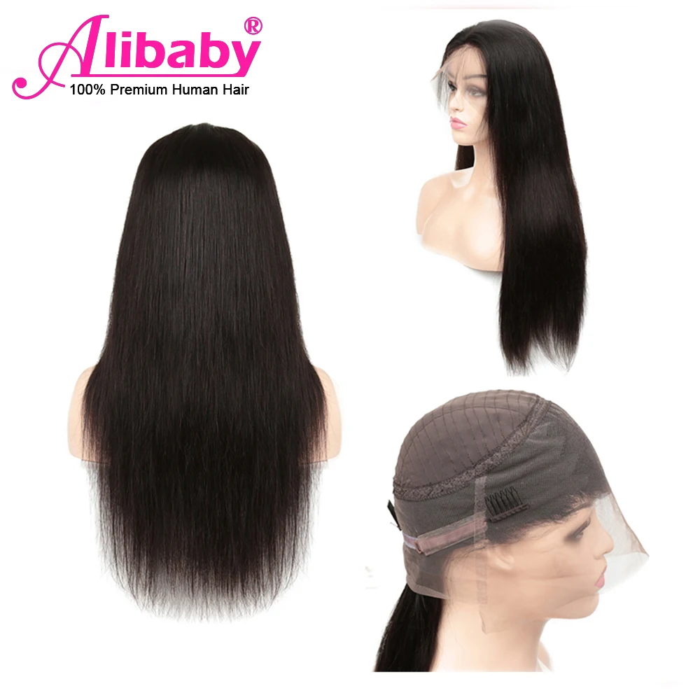 Alibaby, малазийские волосы, 360, фронтальный парик, предварительно выщипанные с детскими волосами, Remy, прямые человеческие волосы, парики, натуральный цвет, парики из натуральных волос