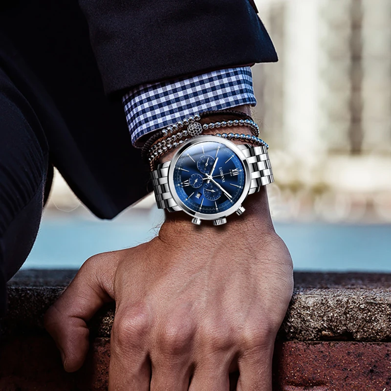 Luxury Switzerland Brand Japanese Quartz Male Watches Mens 50M Waterproof Genuine Steel Dial Japan-3