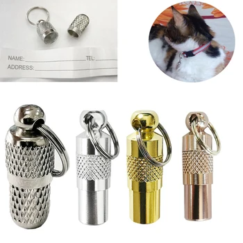 

1pc Transer Pet Supply Silver Aluminum Alloy Pet Dog Cat ID Tags Collar Attached Address Label Empty Tube