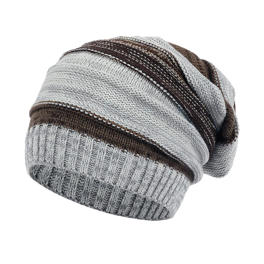 Зимняя шапка унисекс в стиле пэчворк с флисовой подкладкой; головной убор; Вязаная Шапка-бини; толстые уличные теплые зимние шапки для женщин; Czapka Zimowa - Цвет: Gray