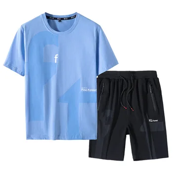 

2020 new Summer large men's short sleeve T-shirt add plus loose fit sports suit large man plus 8XL men's casual suit tops 1-22
