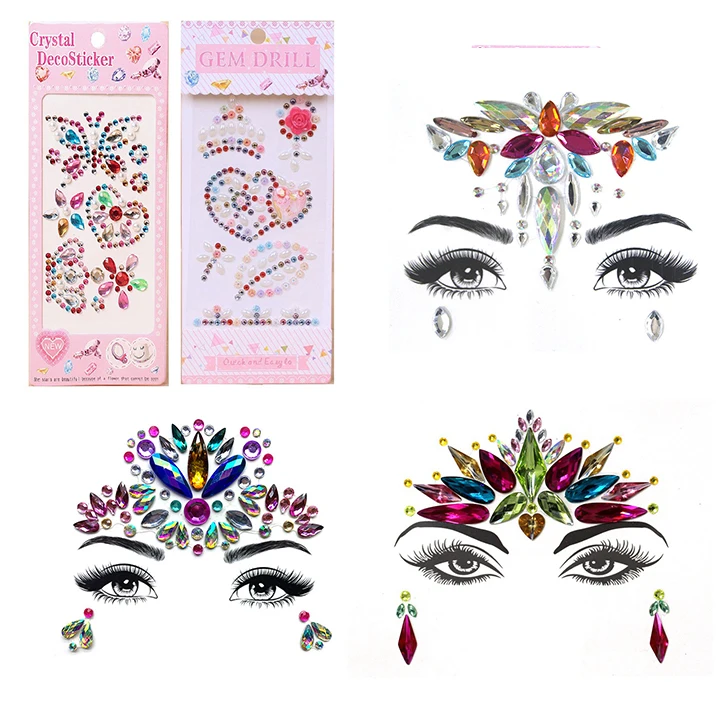 8  Mobile Phone Case Decor Crystal Stickers Face Jewelry Stickers Women Fashion Jewelry Beauty Makeup Masquerade Party Diy Sticker