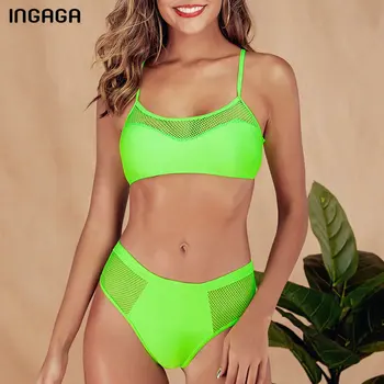 

INGAGA Push Up Bikini New Swimwear Female Sexy Mesh Bathing Suit Solid Swimsuit Thong Beach Wear 2020 Maillot De Bain Femme