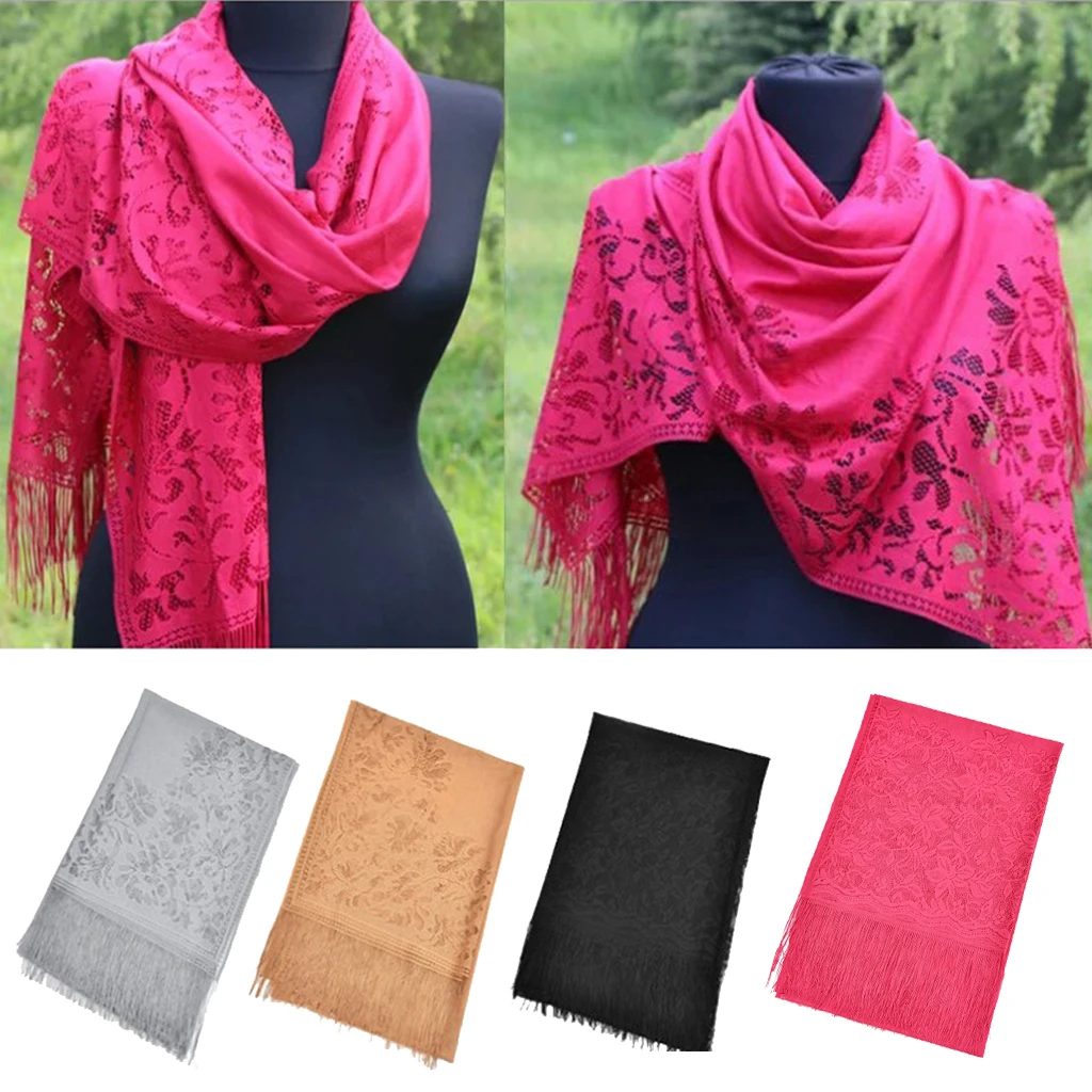Women Lace Floral Shawl Wrap for Evening Dress Wedding Scarves Fringes Scarf for Wedding Anniversary Birthday Party