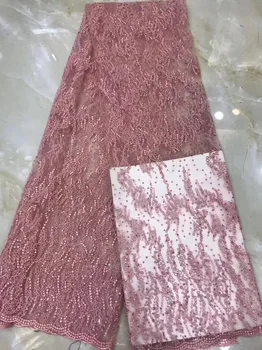 

Beautiful African tulle lace fabric thick threads embroidered French net lace fabric with sequins for party dress FZZ463