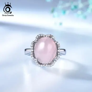 

ORSA JEWELS Fine Jewelry 925 Sterling Silver Rings Oval Shape Natural Rose Quartz Solitaire Rings For Lady Women Jewellry OVSR16