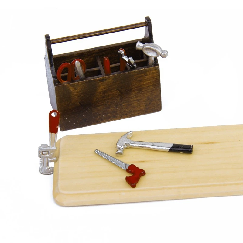 1:12 Scale Dollhouse Miniature Wooden Box Metal Hand Tools Set PLf 