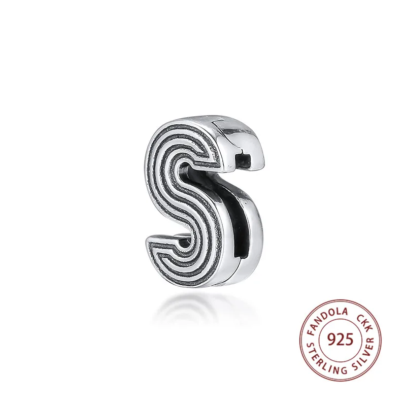 Beads Fit Pandora Bracelet 925 Sterling Silver Charm Reflexions Letter S Clip Bead Charms for Jewelry Making joyas de plata 925
