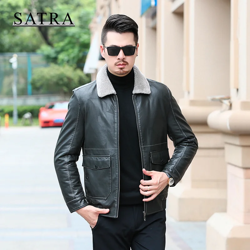 

SATRA 2021 New Arrival High Quality Thick Leather Jacket Mens Autumn Winter Men's Jacket Fashion Faux Fur Collar Windproof Warm