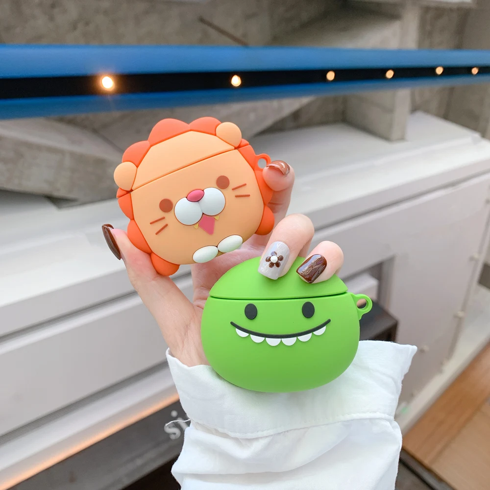 Чехол для наушников, мягкий силиконовый чехол для AirPods 1 2, bluetooth-гарнитура, зарядная коробка, милый мультяшный Лев и динозавр, чехол s с крючком