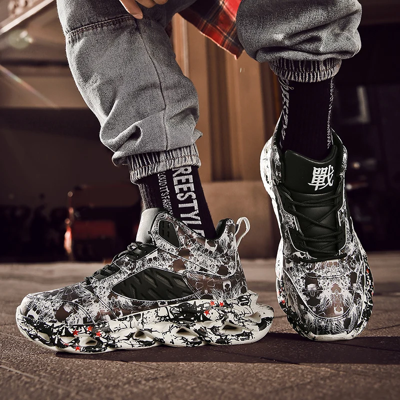 Billig Mode männer Hip Hop Street Dance Schuhe Graffiti Hohe Top Chunky Turnschuhe Herbst Sommer Casual Mesh Schuhe Jungen Zapatos hombre