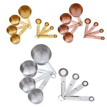 

8pcs/set Rose Gold Stainless Steel Measuring Cups and Spoons Scoop Set with Engraved Measurements Kitchen Cook Accessories