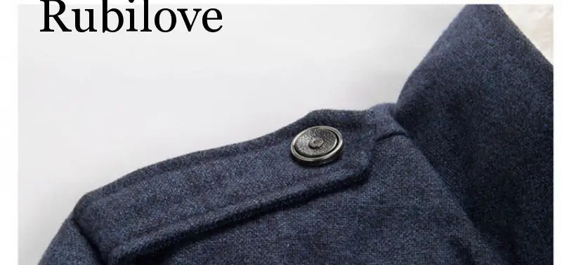 Rubilove, зимнее Мужское пальто, модная брендовая одежда, флисовая подкладка, толстое теплое шерстяное пальто, Мужское пальто из смешанной шерсти