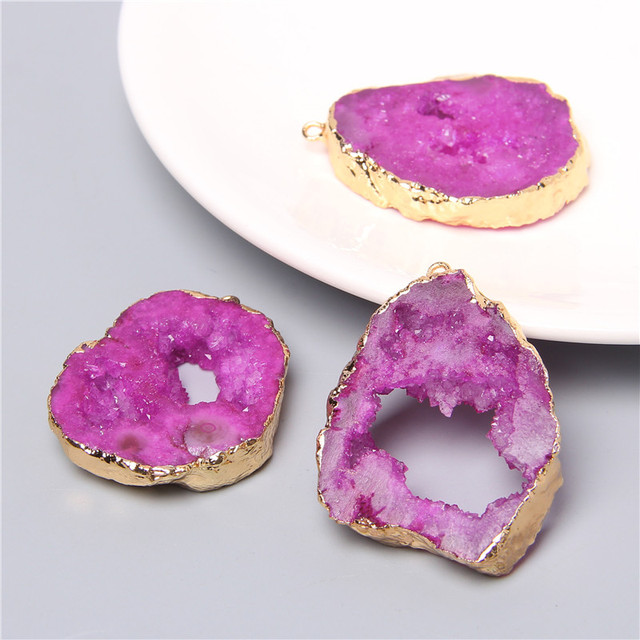 Wholesale Natural Colorful Crystal Druzy Agates Pendant Connectors Irregular Gold Plated Double Hole Connectors For Jewelry