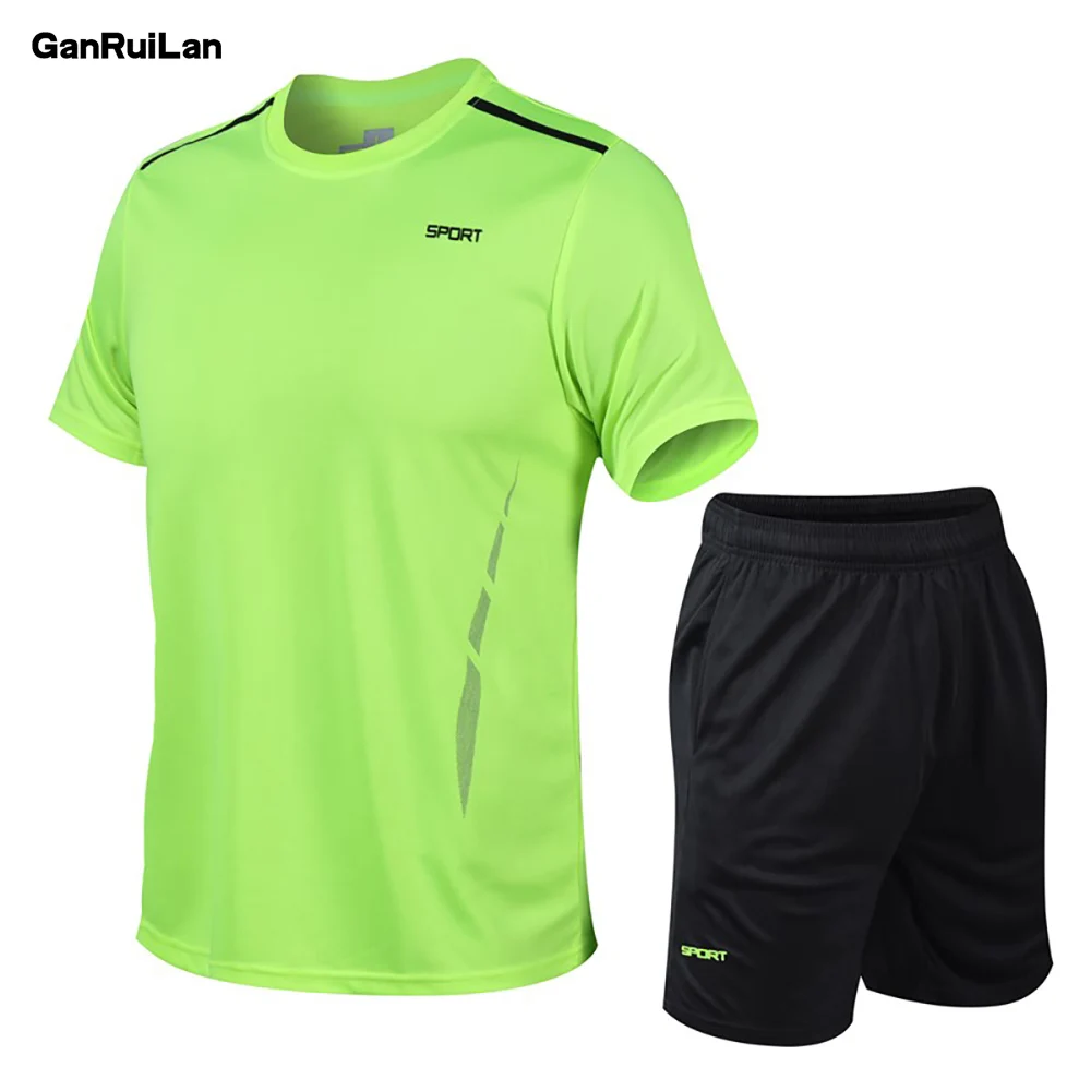 

2020 Summer Suit Men Fashion Men Sets Fitness Suit Quick-drying Short-Sleeved Shorts Tracksuit Men O-Neck Solid Sportswear B0568