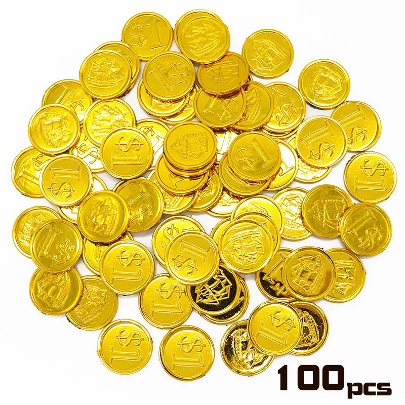 

100Pcs/set Gold Coin 1 Yuan Denomination Gold Coin Pirate Ship Table Game Coin Chips Props Money Coin Toys