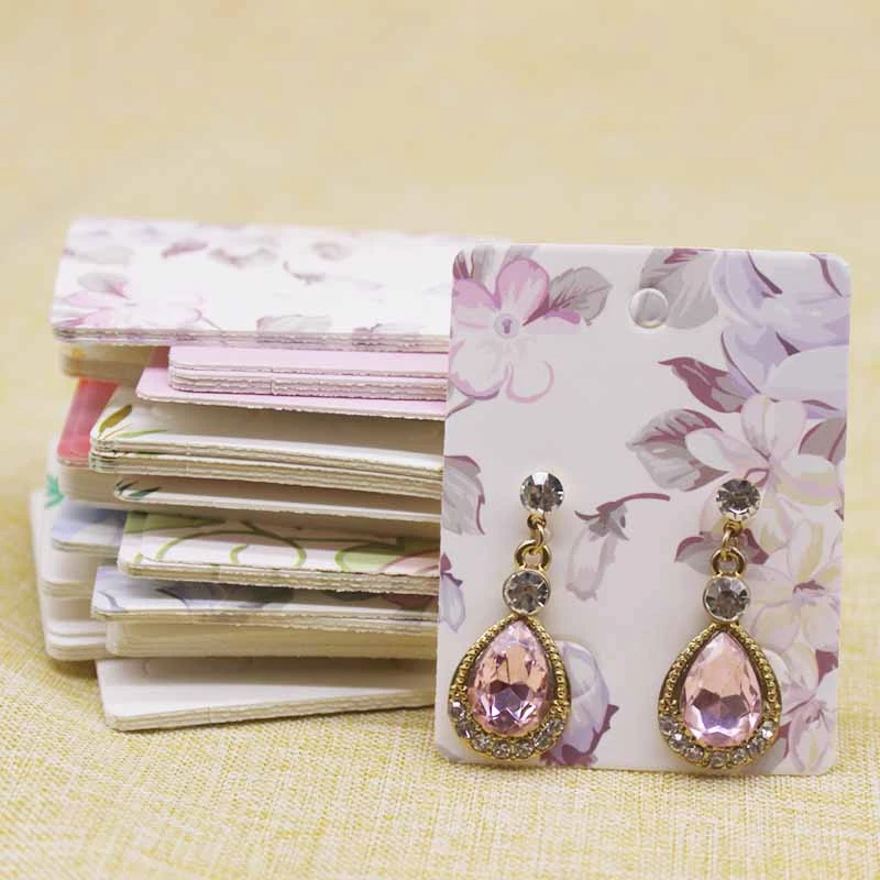 50Pcs flower pattern paper earring package Card 5x6.5cm marbling fruit style Jewelry earringDisplay tag Cards