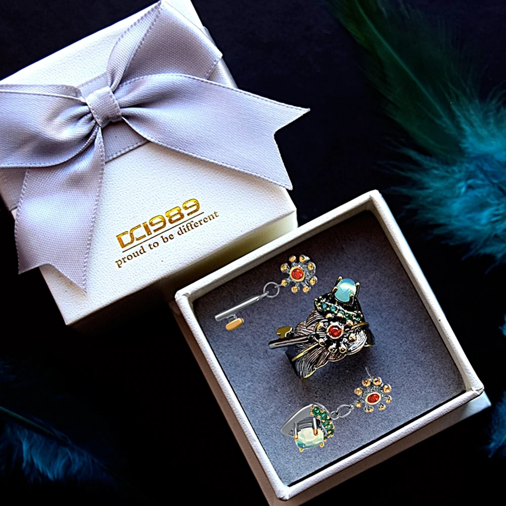 DreamCarnival1989 New Original Feminine Earrings-Ring Set for Women Hanging Charm Key to Open Her Heart Dangle Jewelry ER4029+31