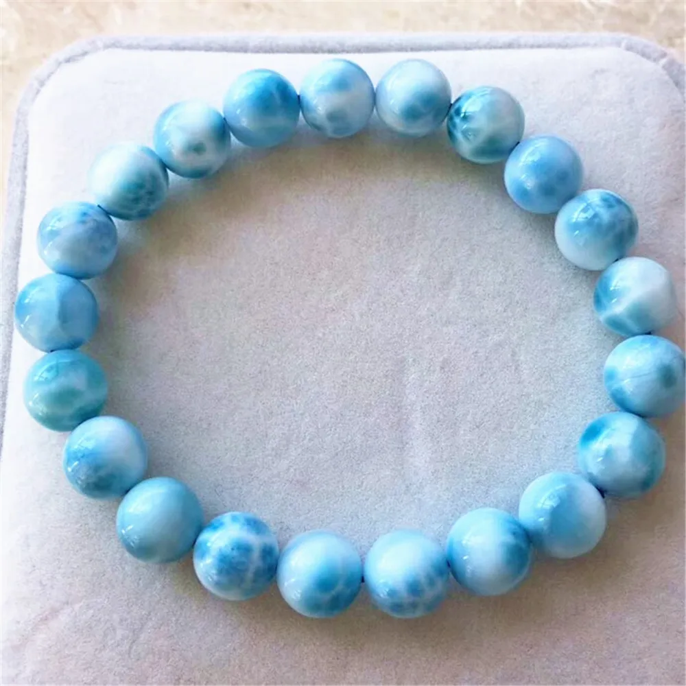 

9mm Top Natural Blue Larimar Bracelet Jewelry For Woman Man Crystal Dominica Water Pattern Gemstone Round Beads Stretch AAAAA