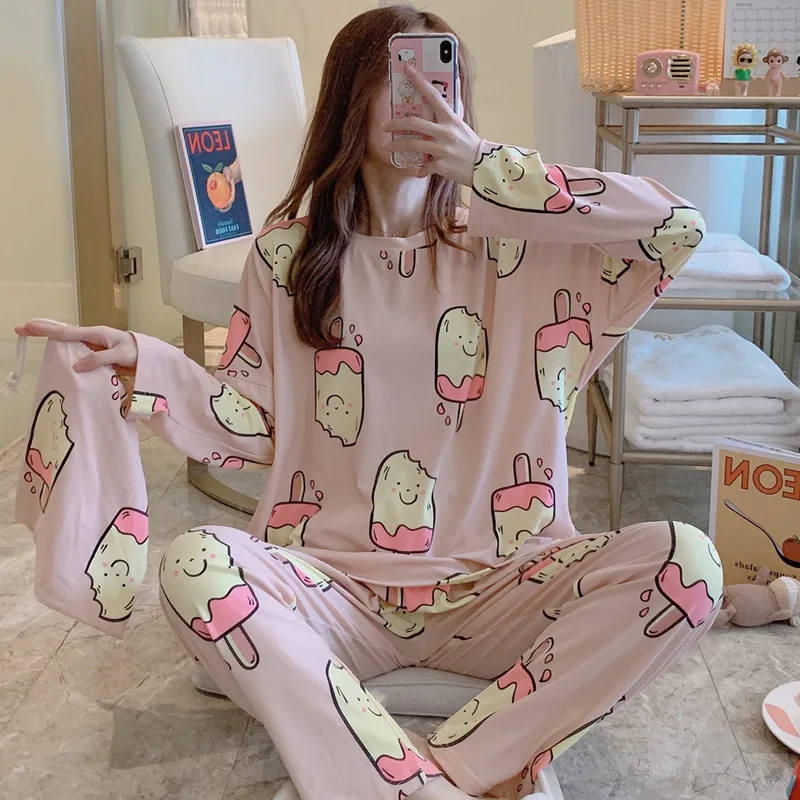 

Wechat Business New Products Spring And Autumn Cartoon Large Pudding Pajamas Fashion Three-piece Set Send Storage Bag Summer