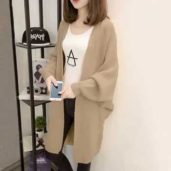 

Casual Knit Ladies Fashion Long Cardigan Batwing Sleeve Solid Japan Korean Sweater 2020 Spring Women Loose Coat Mid-length