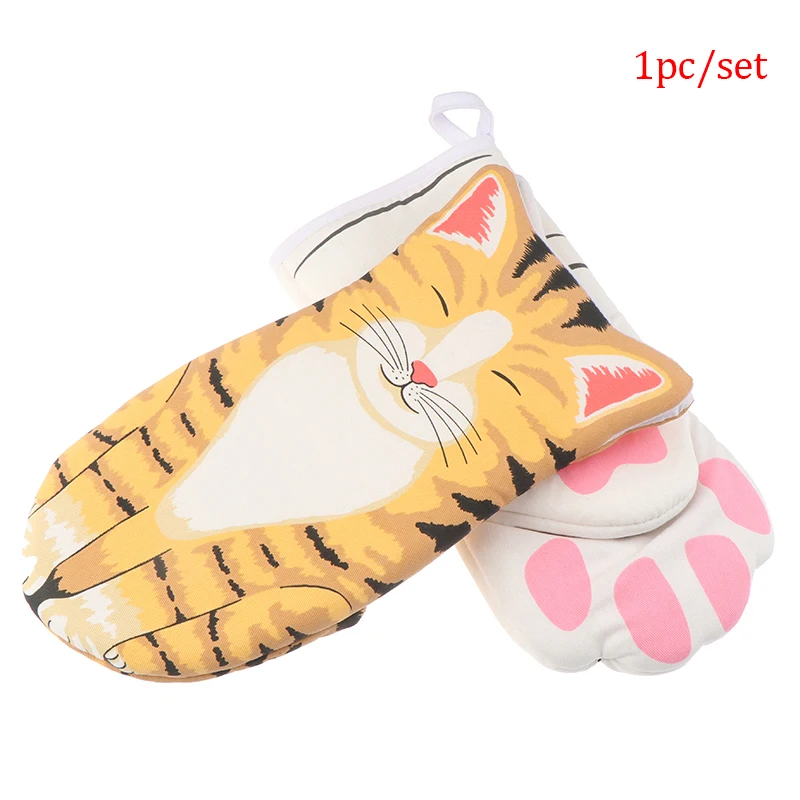 

1PC 3D Cartoon Cat Paws Oven Mitts Long Cotton Baking Insulation Gloves Non-slip Cute Microwave Heat Resistant Kitchen Gloves