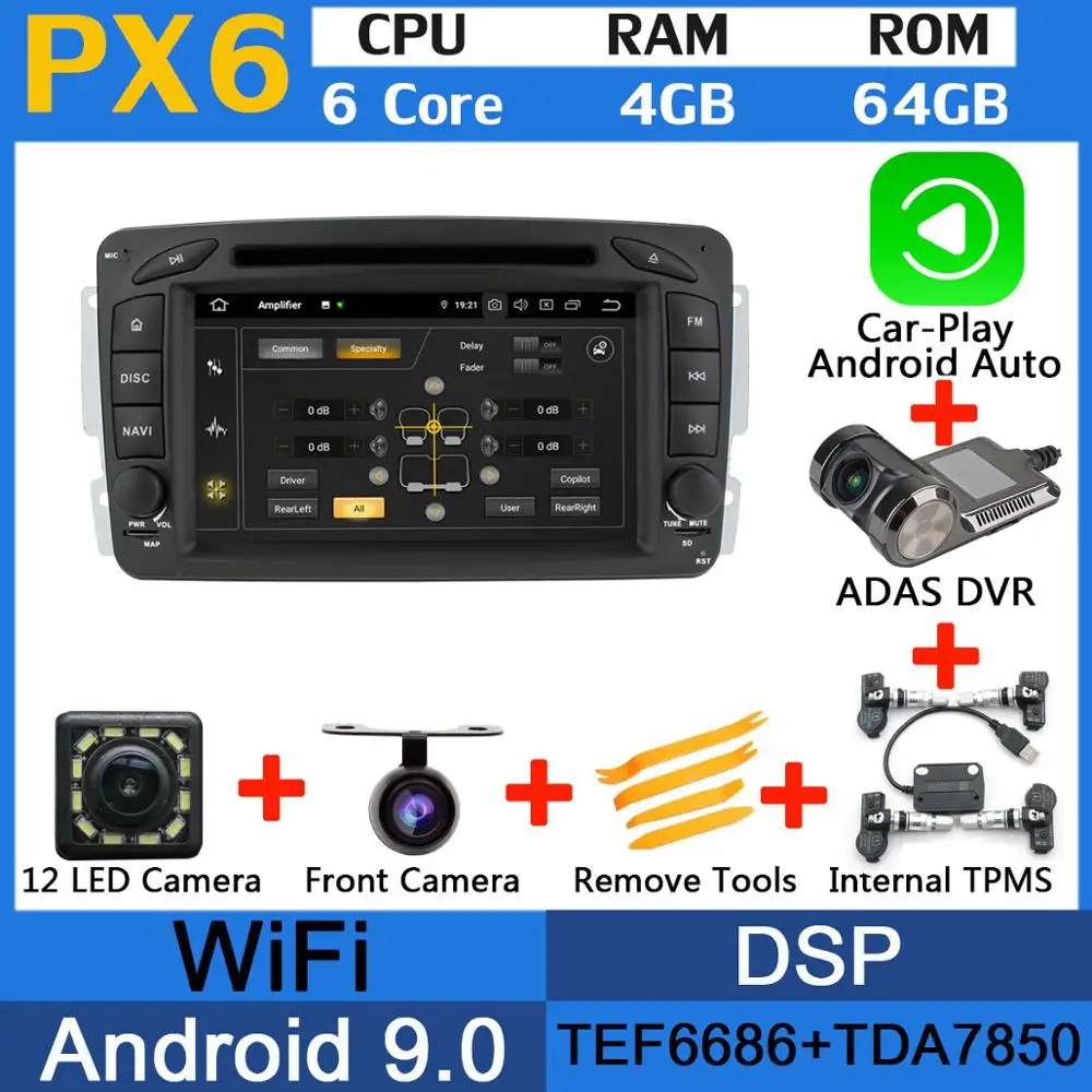 PX6/Восьмиядерный Android 9,0 автомобильный dvd-плеер для Mercedes Benz W209 W203 W168 M ML W163 W463 Viano W639 Vito Vaneo автомобильный Радио 5 USB - Цвет: PX6-Adas-Carplay-TMS