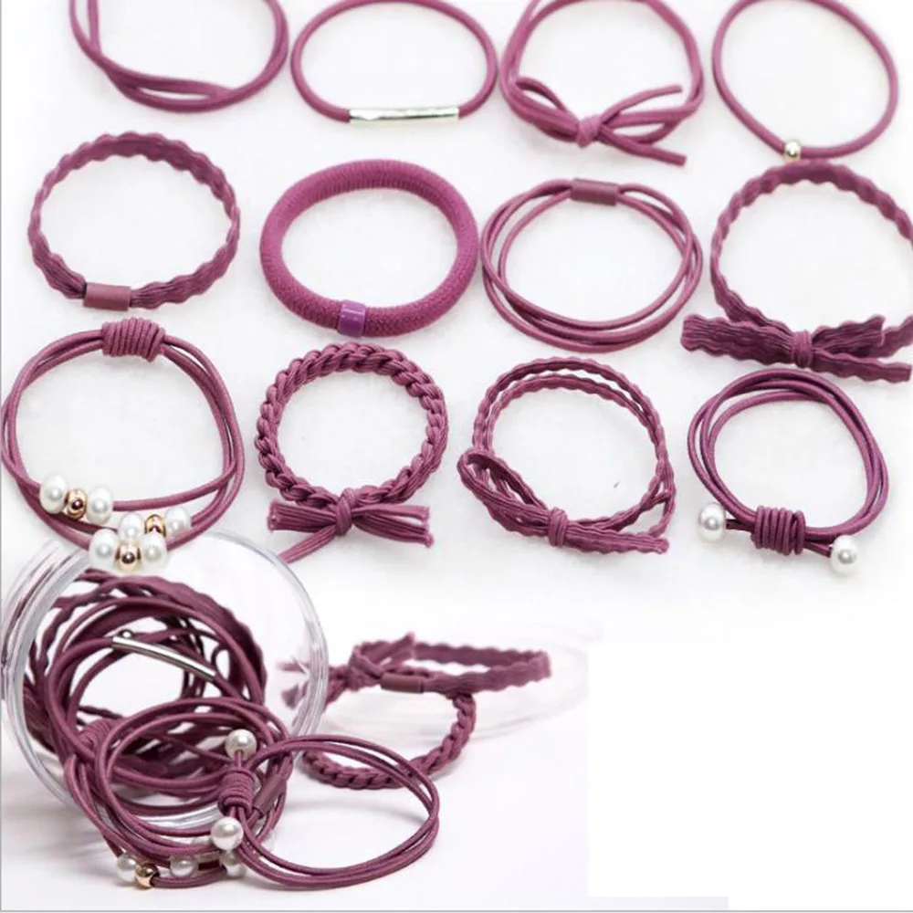 purple (boxed) 12 шт./компл. Женская резинка для волос набор жемчужное Узорчатое оголовье резинка для хвоста для девочек Высокая Эластичность резинки аксессуары для волос для женщин - Цвет: purple (boxed)