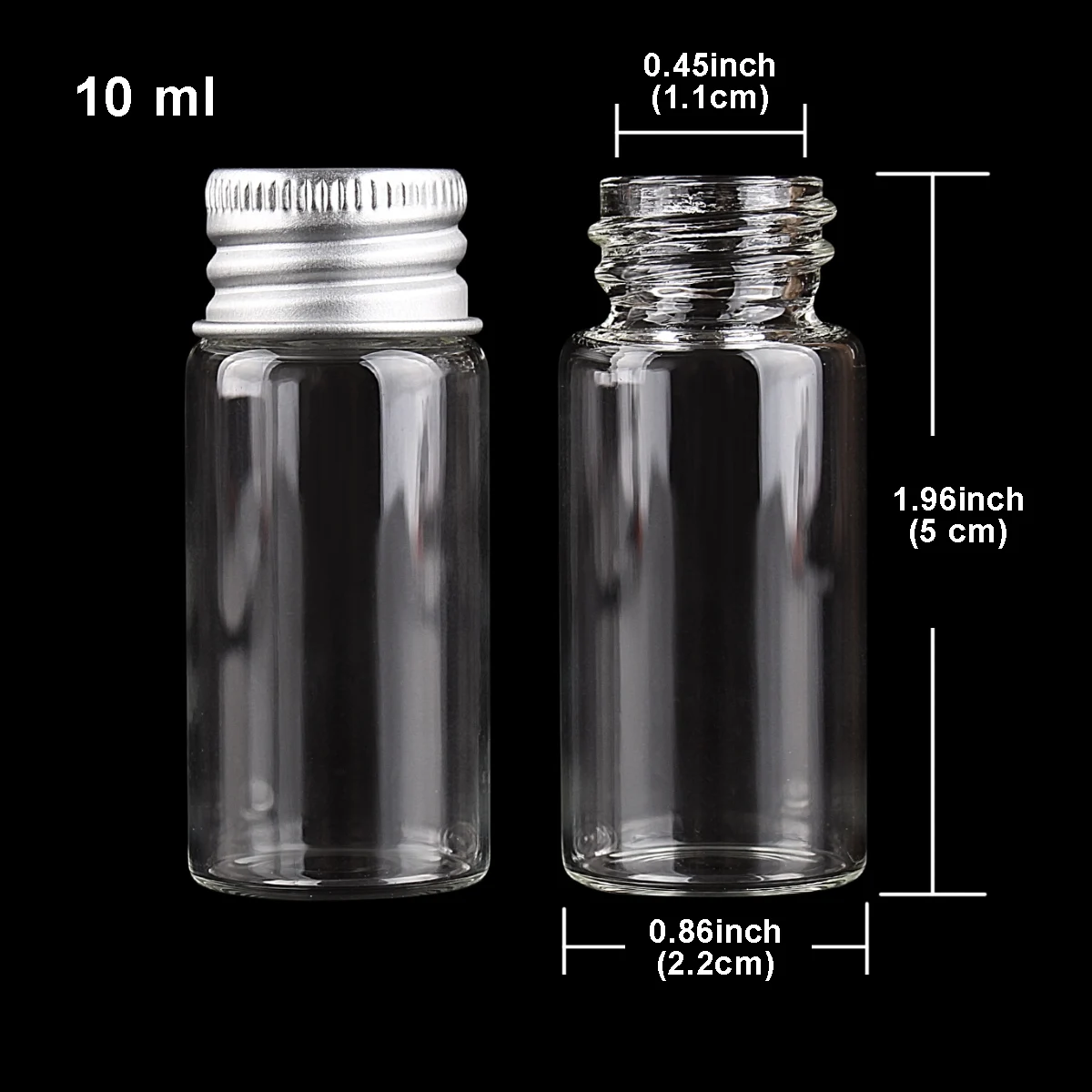 10pcs 10ml 22*50mm Clear Glass Bottles with Aluminum Caps Tiny Empty Glass Jars DIY Crafts Vials Tiny Glass Jars 2