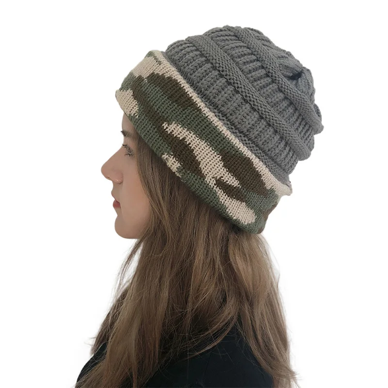 2019Winter New Men's And Women's Camouflage Printed Warm Knit Hat Cuff Cap Men's Skullly Cap