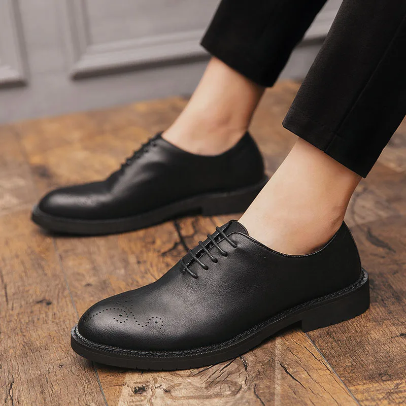 Мужские туфли-оксфорды, деловое платье, мужская обувь, кроссовки со шнуровкой, повседневная Высококачественная Мужская обувь с перфорацией типа «броги» из натуральной кожи s5 - Цвет: black