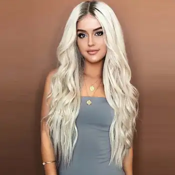 

Black Ash Light Brown Blonde Synthetic Wig Body Wave Middle Part Heat Resistant Fiber For Black Women Cosplay Long Wig