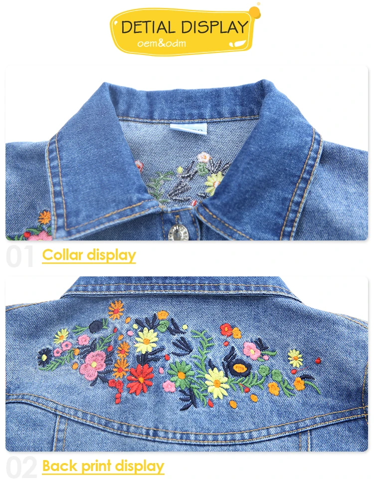 Fall Kids Garments Long Sleeve Denim Jacket Spring Set Outfit Embroidery Flower Design Jeans Girls Clothing Sets